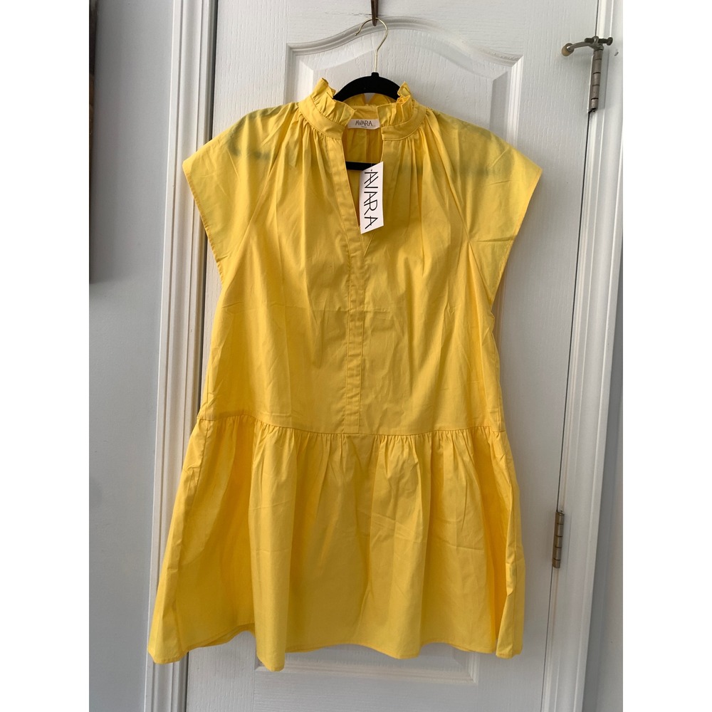 Avara Yellow Ruffle‎ Neck Tiered Mini Dress Sleeveless Small